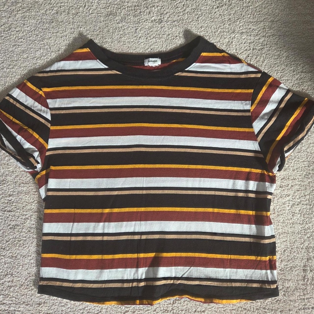 Garage short sleeve striped shirt brown black casual XS